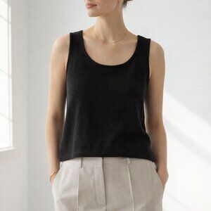 St. John Caviar Black Wool Blend Knit Tank Top XL